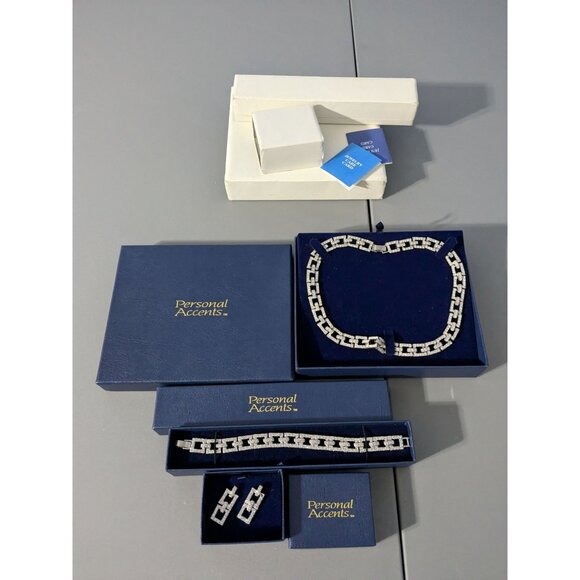 Personal Accent Silver Plated Jewelry Set w/ Necklace Bracelet & Earrings - Picture 8 of 8